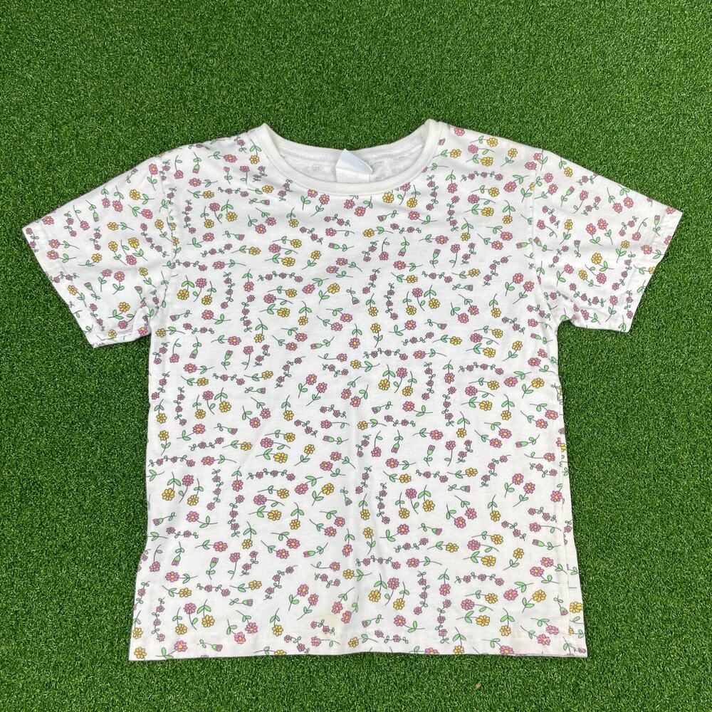Vintage Honors Girls White Floral Short Sleeve Crew Neck Cotton T-Shirt Sz M
